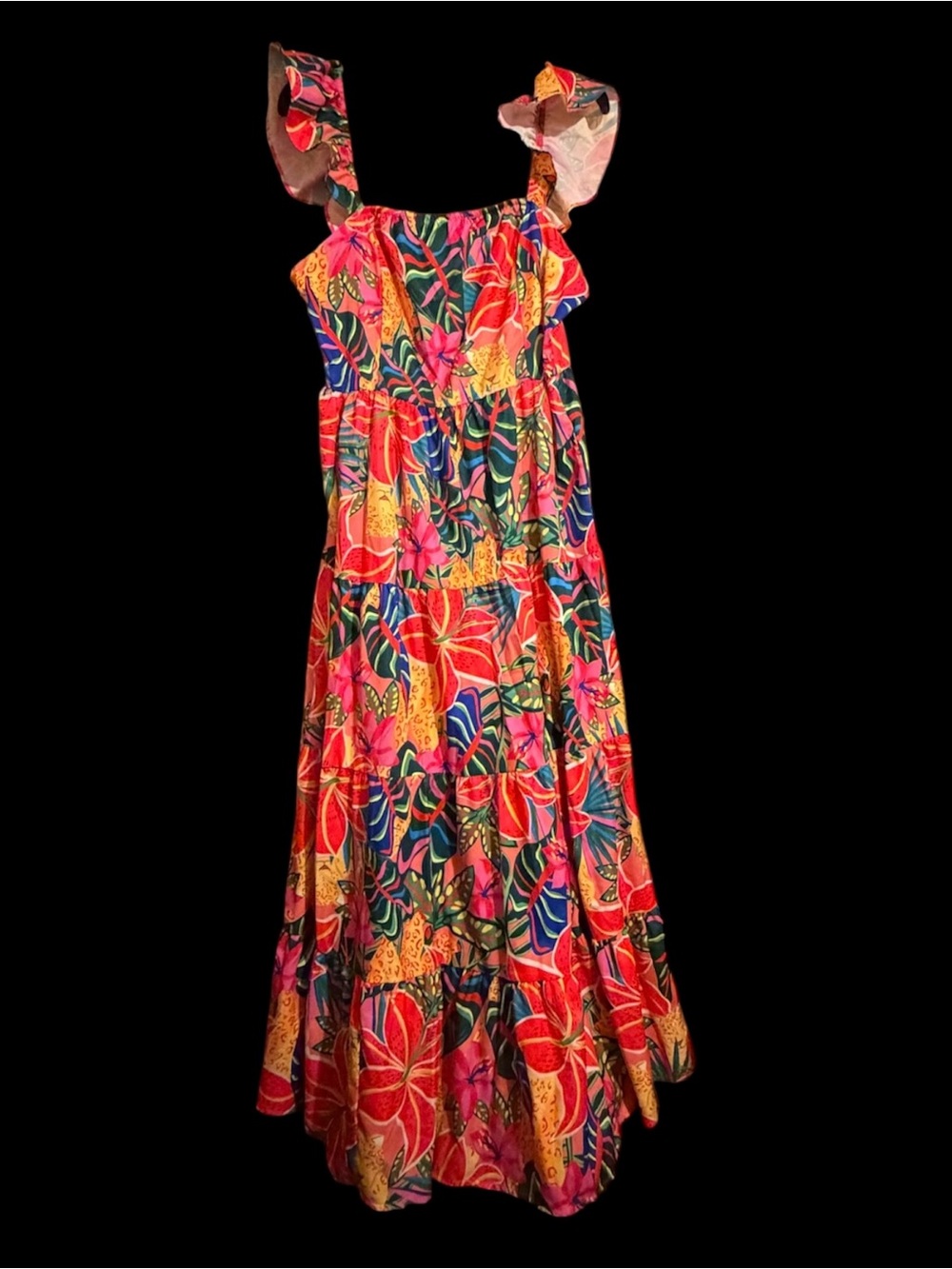 Tropical Floral Maxi Dress - Vibrant Multi-Color Sundress